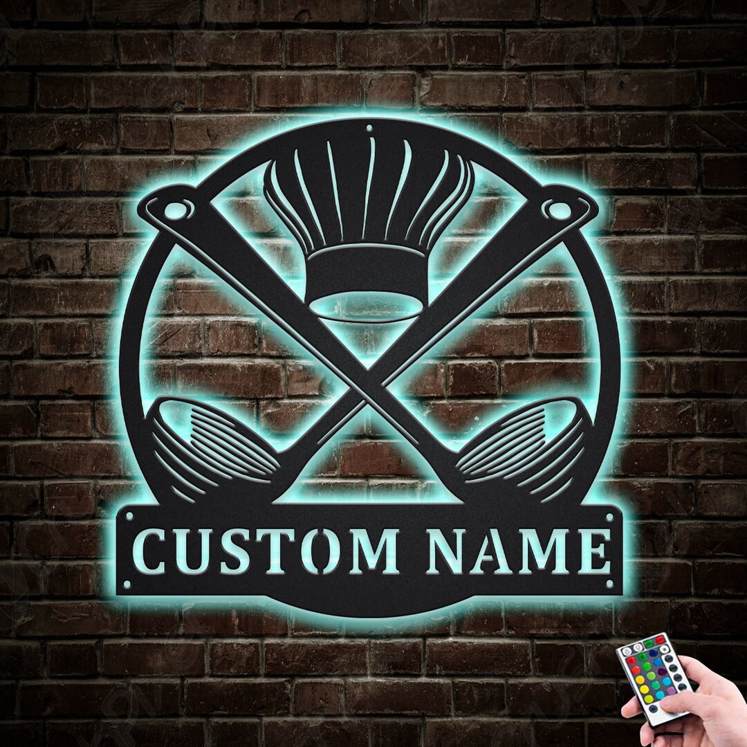 Chef Kitchen Metal Sign LED Lights V6, Custom Chef Kitchen Metal Sign ...