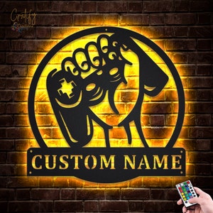 Game Controller Metal Sign LED Lights v2, Custom Gamer Metal Sign, Game Controller Metal Wall Decor, Game Controller Neon Decor