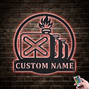 Oilfield Metal Sign LED Lights v2, Custom Oilfield Metal Sign, Oil Field Roughneck Name Sign, Oil Field Neon Metal Wall Decor