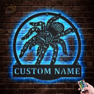 Spider Metal Sign Art LED Lights v3, Custom Tarantula Metal Wall Art Sign, Tarantula Neon Metal Wall Decor, Spider Wall Hanging image 2