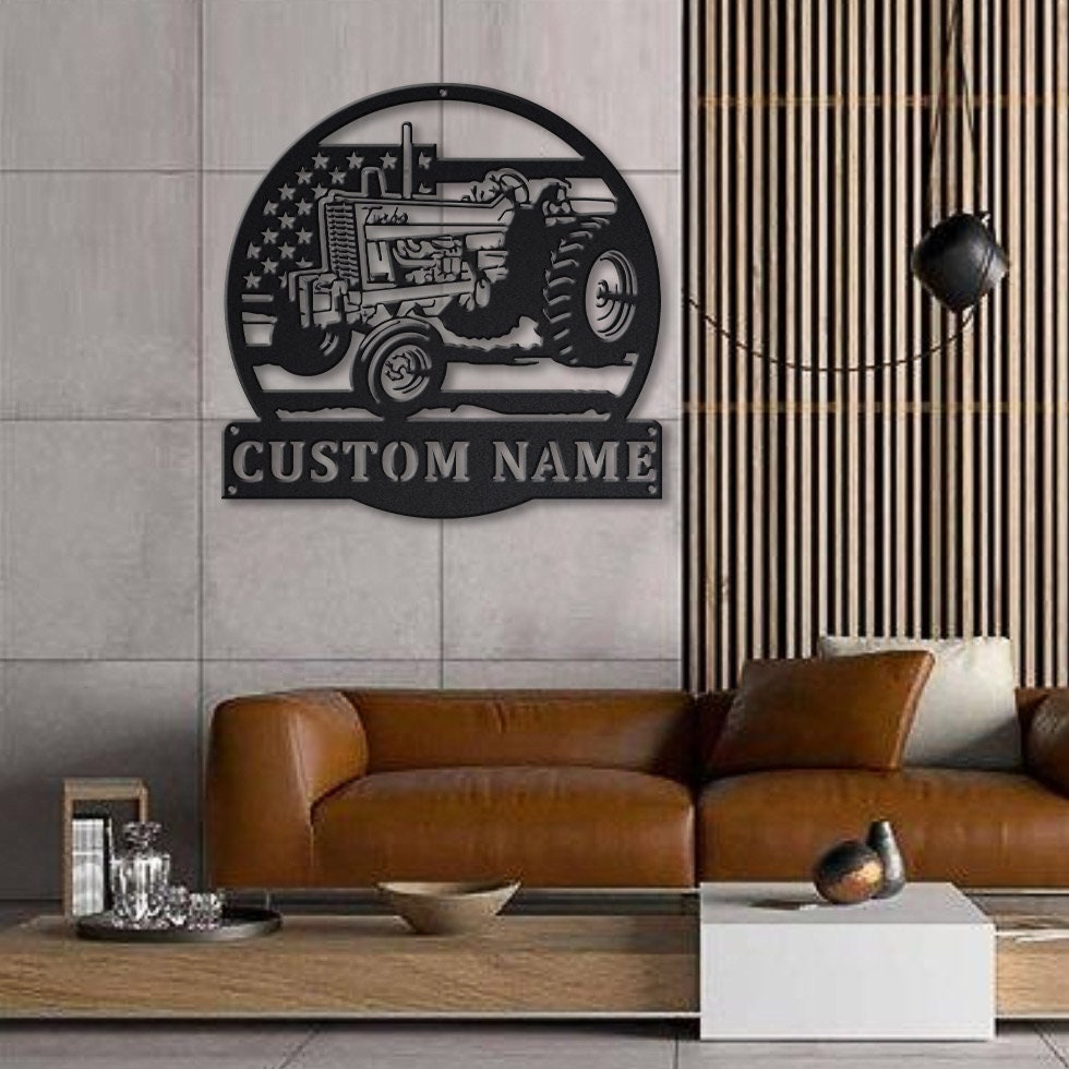 USA Farm Tractor Monogram Metal Sign Art Custom USA Farm Etsy