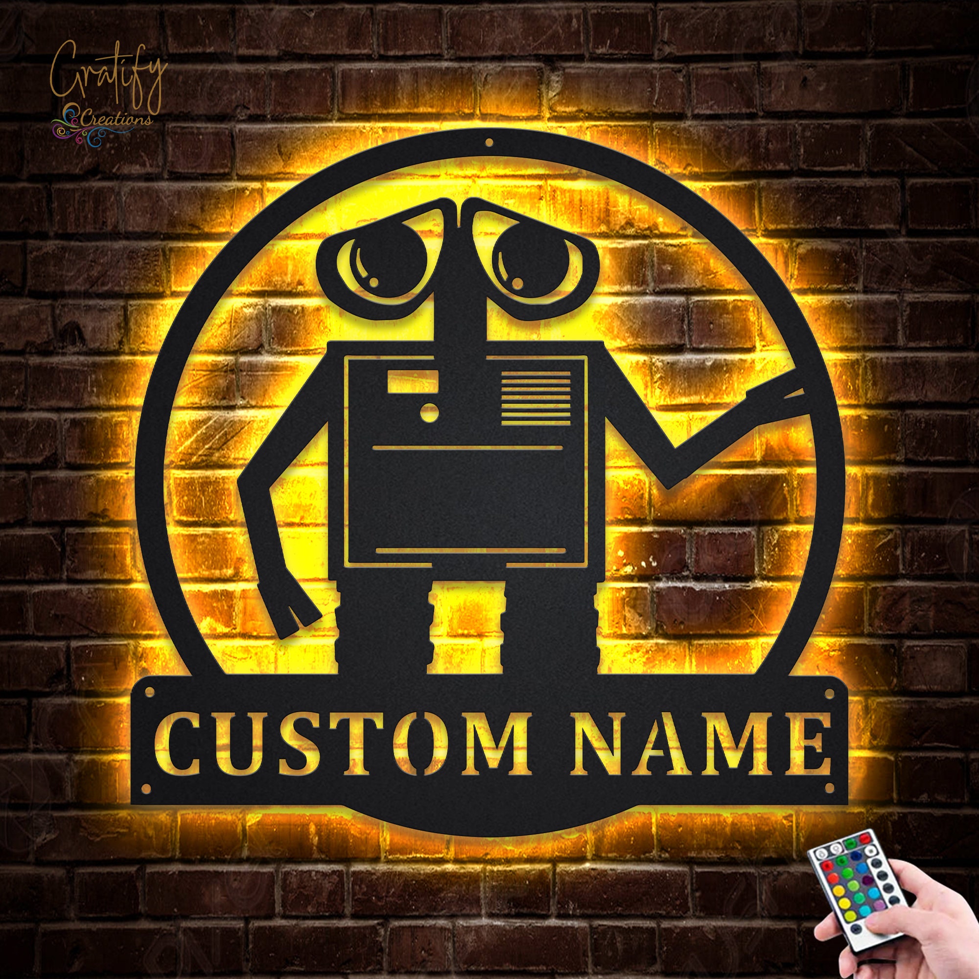 Robot Metal Wall Art LED Lights v12, Custom Robot Metal Signs, Robot Neon Metal Wall Decor, Robot Wall Hanging For Decoration