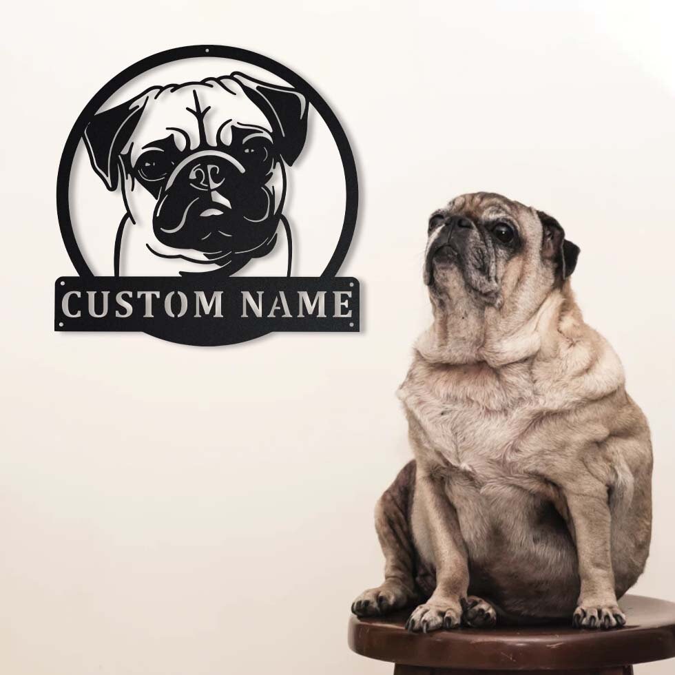 Pug Dog Monogram Metal Sign Art Custom Pug Dog Metal Sign Etsy