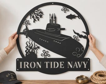 Custom Submarine Metal Sign | Personalized Navy Wall Decor Monogram