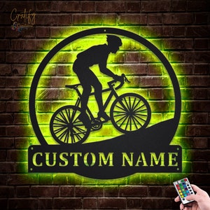 Bicycle Metal Sign LED Lights v3, Custom Bicycle Sport Metal Sign, Cycling Neon Metal Sign, Cyclist And Biker, Bicycle Wall Hanging