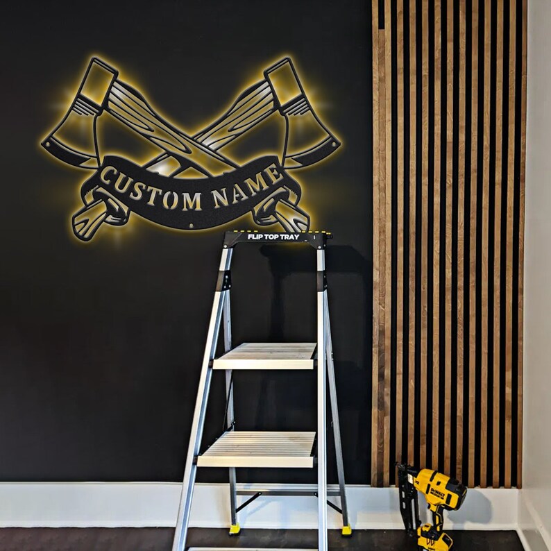 Axe Throwing Monogram Metal Sign LED Lights V4, Custom Axe Throwing ...