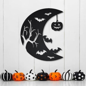 Halloween Scenes Haunted Moon  Metal Sign With LED Lights | Custom Halloween Metal Sign | Custom Halloween Home Decor
