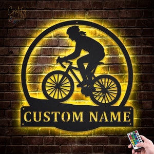 Bicycle Metal Sign LED Lights v2, Custom Bicycle Sport Metal Sign, Cycling Neon Metal Sign, Cyclist And Biker, Bicycle Wall Hanging