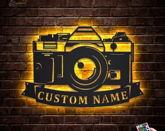 Custom Photographer Metal Sign With LED Lights, Photographer Metal Sign, Photography Metal Wall Decor, Camera Wall Hanging