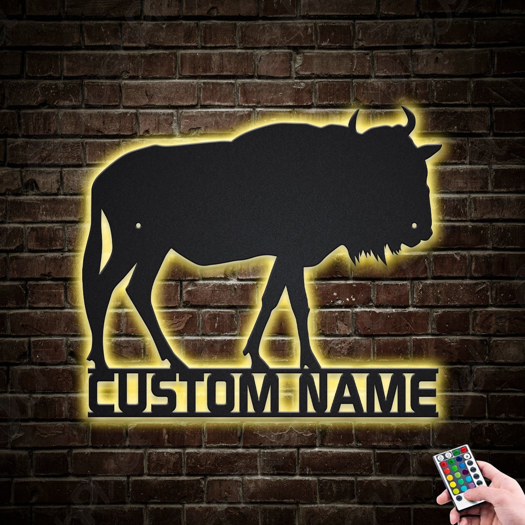 Wildebees Sign Wildebeest Animal Metal Sign LED Lights, Custom Wildebeest Metal Sign ...