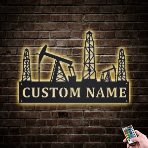 Oilfield Metal Sign LED Lights v5, Custom Oilfield Metal Sign, Oil Field Roughneck Name Sign, Oil Field Neon Metal Wall Decor