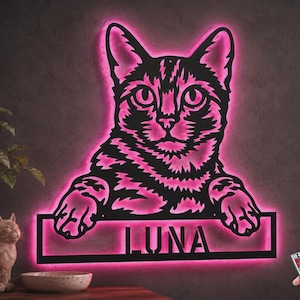 Custom Bengal Cat Metal Wall Art With LED Lights, Personalized Bengal Cat Metal Sign, Bengal Cat Wall Hanging For Decoration,Cat Metal Decor image 9