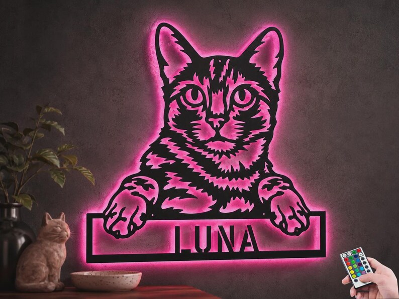 Custom Bengal Cat Metal Wall Art With LED Lights, Personalized Bengal Cat Metal Sign, Bengal Cat Wall Hanging For Decoration,Cat Metal Decor image 9