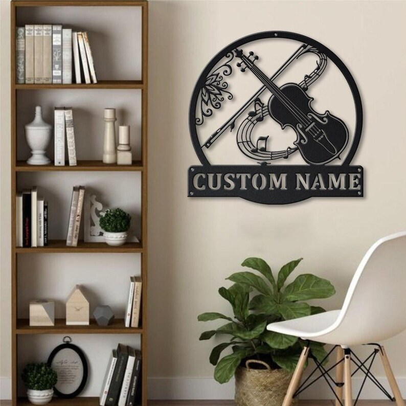 Letrero de pared metálico LED personalizado con forma de viola, decoración para estudio de música con cambio de color RGB, regalo para músicos de cuerda imagen 9