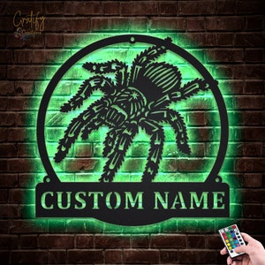Spider Metal Sign Art LED Lights v3, Custom Tarantula Metal Wall Art Sign, Tarantula Neon Metal Wall Decor, Spider Wall Hanging image 3