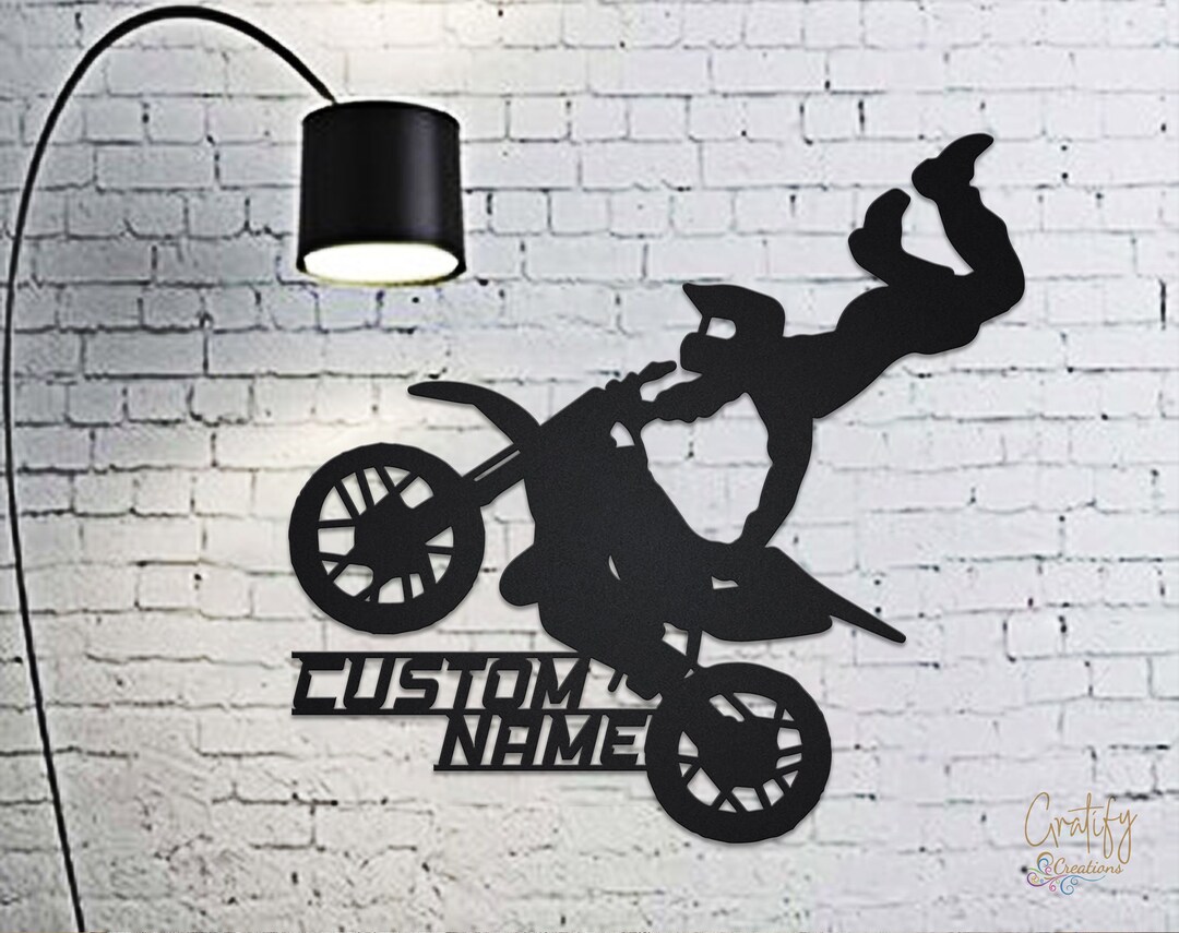LED Dirt Bike Metal Wall Art, Personalized Motocross Rider Sign, Biker ...
