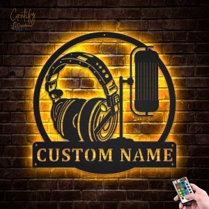 Microphone Metal Sign LED Lights v1, Custom Microphone Metal Signs, Microphone Neon Sign Metal Wall Decor, Micro Neon Wall Hanging