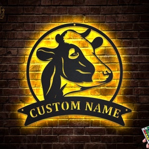 LED Farmhouse Dairy Cow Metal Wall Art - Whimsical Calf Sign for Home Decor, Perfect for Farm Enthusiasts,  Ideal Christmas