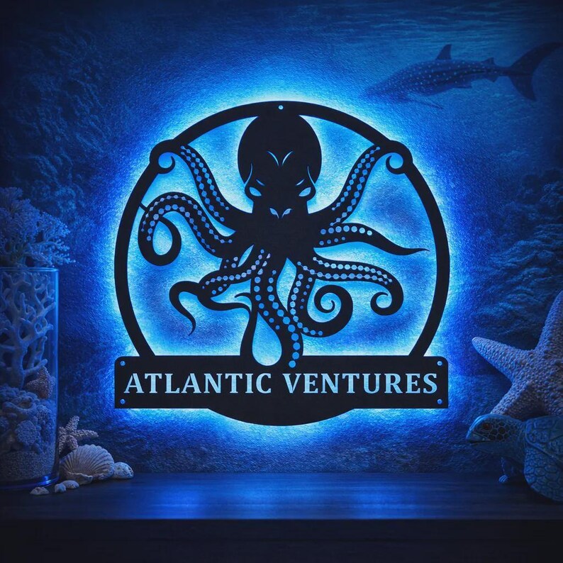 Octopus Monogram Metal Sign With LED Lights, Custom Octopus Metal Signs ...