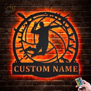 Volleyball Metal Wall Art LED Lights v2, Volleyball Metal Wall Art Signs RGB, Volleyball Metal Wall Decor, Sport Wall Hanging