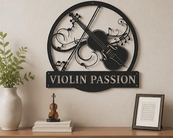Geigen-Monogramm Benutzerdefinierte Metallschild-Kunst, benutzerdefinierte Geigenmusik-Metallschilder, Geigenmusik-Metallwanddekor, Musikwandbehang
