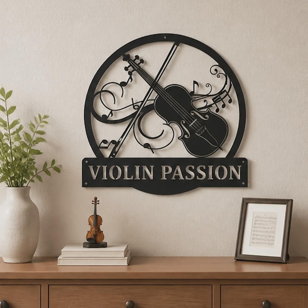 Personalized Violin Monogram LED Metal Wall Sign, RGB Color Changing Music Room Decor, Violin Player Gift