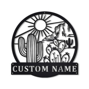 Cartello in metallo con cactus personalizzato, cartello in metallo con cactus personalizzato, decorazione da parete in metallo con cactus, decorazione da parete con giardino di cactus