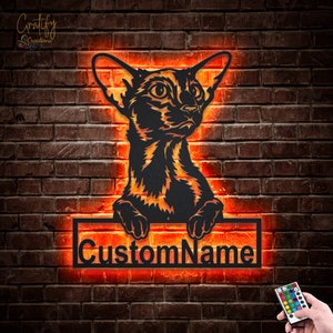 Oriental Shorthair Cat Metal Sign LED Lights, Custom Oriental Shorthair Cat Metal Sign, Oriental Shorthair Cat Neon Metal Wall Decor