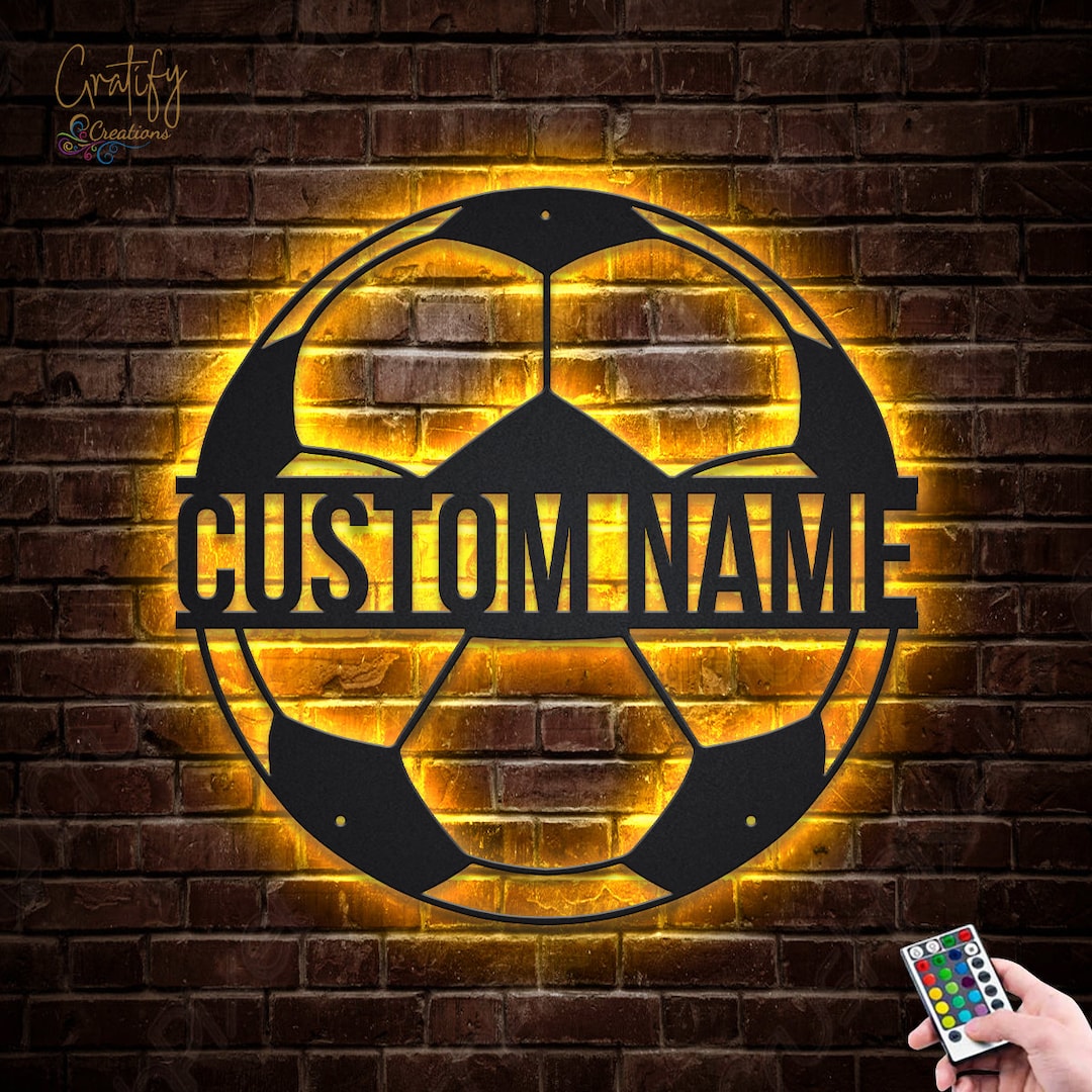 Custom Soccer Football Metal Sign With LED Lights, Soccer Football