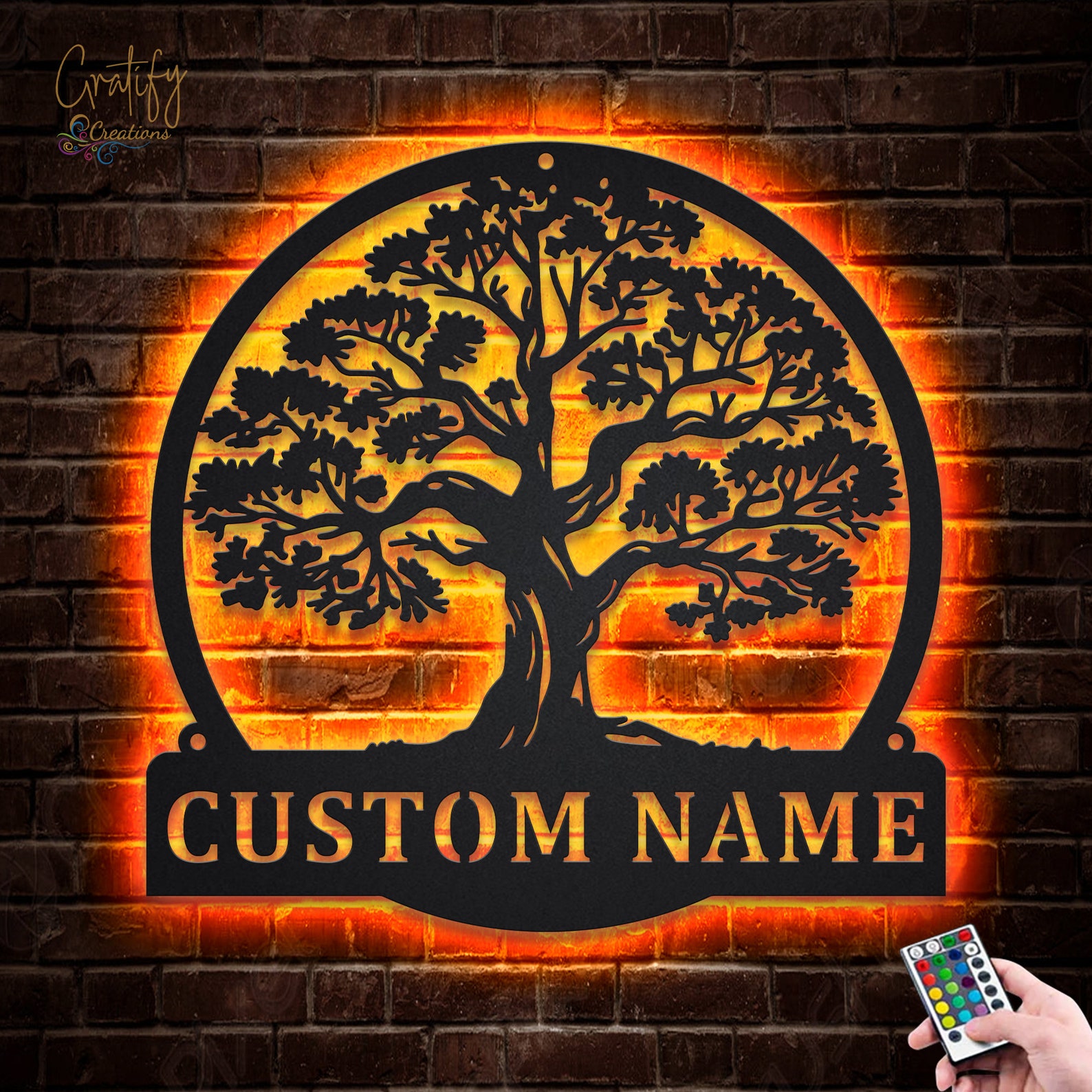 Oak Tree Metal Sign LED Lights V5, Custom Oak Tree Family Metal Signs ...