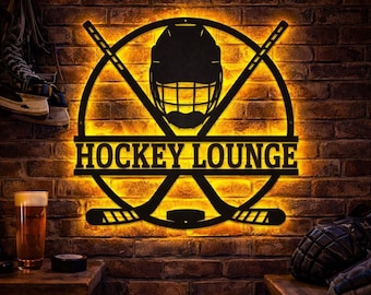 Custom Hockey Stick LED Metal Wall Art | Personalized Hockey Player Sign