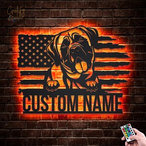 US Mastiff Dog Metal Sign With LED Lights, Custom Mastiff Dog Sign, Mastiff Dog Neon Metal Wall Decor, Dog Wall Hanging