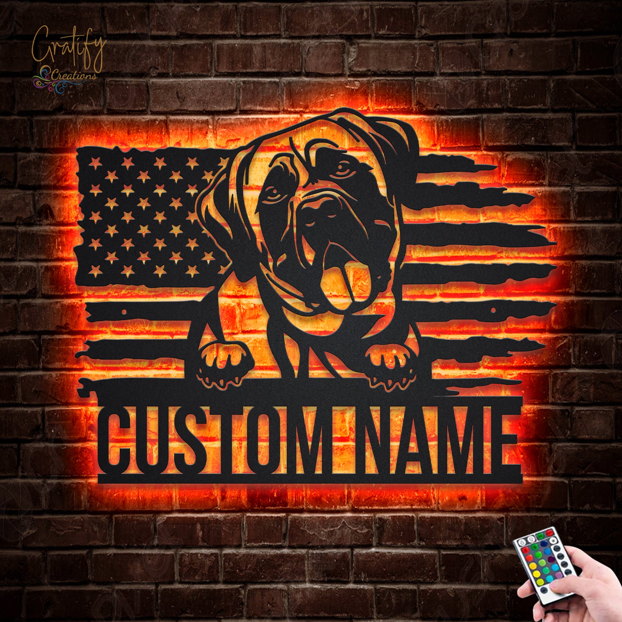 US Mastiff Dog Metal Sign With LED Lights, Custom Mastiff Dog Sign ...