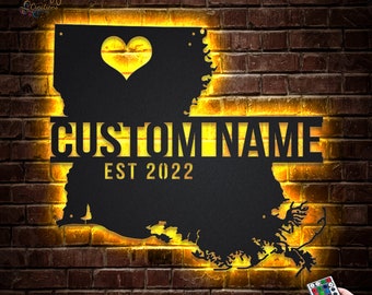 Louisiana State Map Metal LED Lights, Custom Louisiana State Metal Wall Art Born In Louisiana Neon Sign Wall Decor Louisiana State Neon Sign