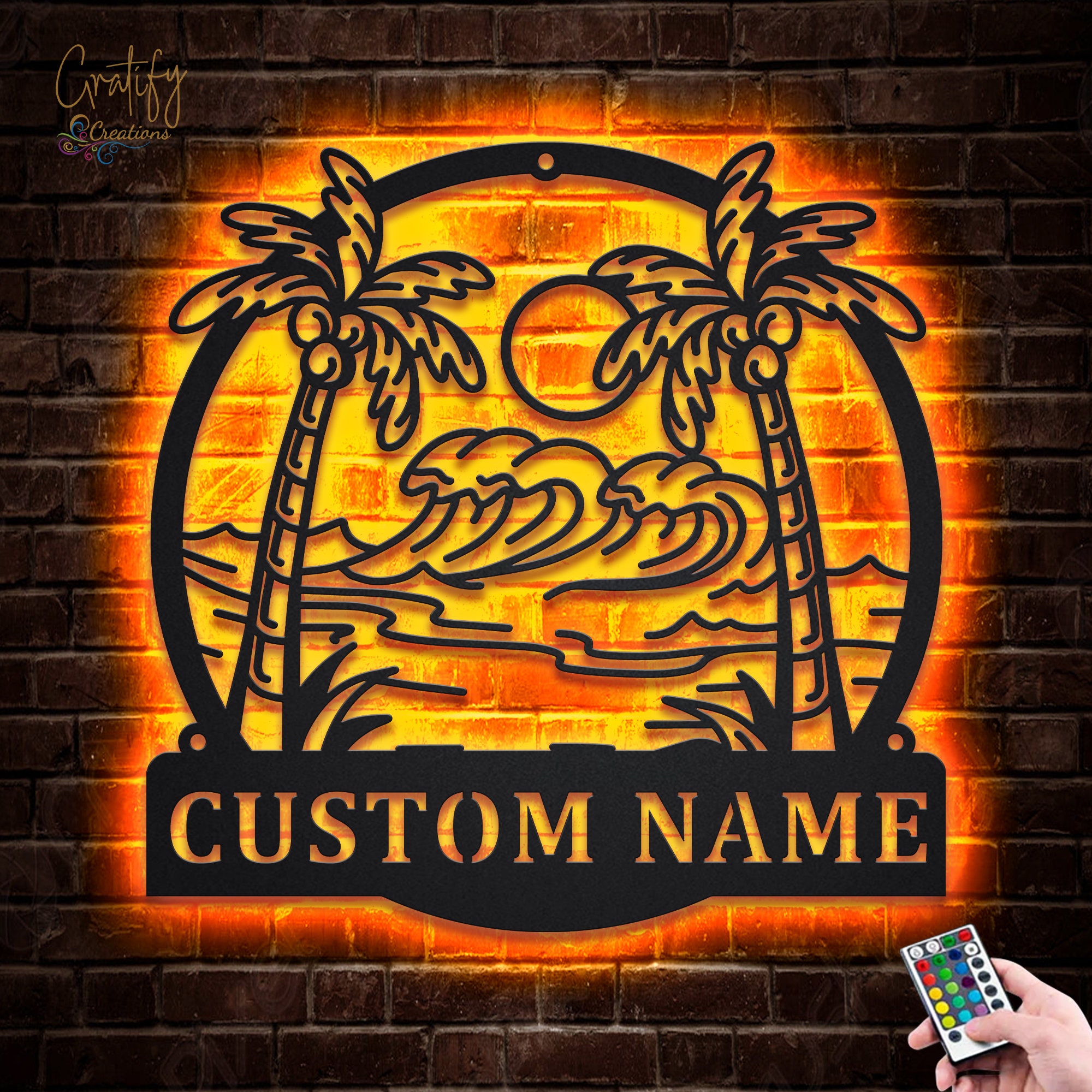 Summer Metal Wall Art LED Lights V2, Custom Palm Tree Metal Signs, Palm ...