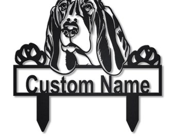 Custom Basset Hound Metal Yard Art, Personalized Basset Hound Metal Sig, Basset Hound Dog Name Sign, Dog Wall Hanging For Decoration
