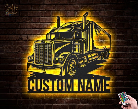 LED Custom Semi Truck Driver Metal Wall Art Personalized Trucker Name Sign,  Ideal Home Decor for Truck Enthusiasts, Perfect Birthday 