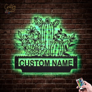 Cactus Flower Metal Sign LED Lights, Custom Cactus Metal Sign, Cactus Neon Metal Sign, Garden Outdoor Wall Hanging For Decoration