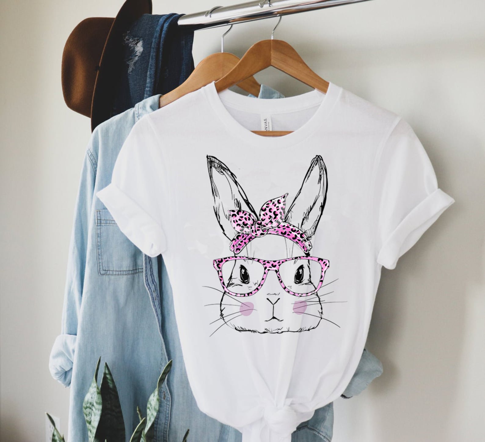 Cute Bunny Pink Headband Shirt Rabbit lover gift Holiday | Etsy