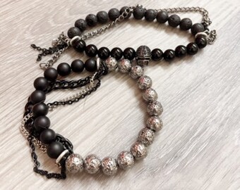 Heal Rox, joias de futebol, Raiders, Las Vegas Raiders, pilhas de pulseiras feitas à mão com franjas e correntes, pulseiras com pingentes