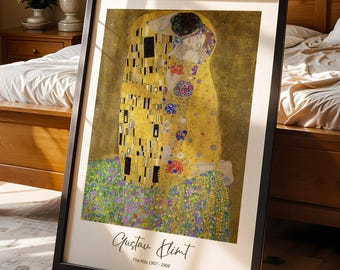 Gustav Klimt El beso Arte de pared Impresión de Klimt Póster Art Nouveau Pintura romántica dorada Obra de arte del museo Decoración de la galería de la sala de estar