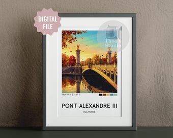 Pont Alexandre III Travel Poster Printable Wall Art Paris City Illustration Architecture Print Digital Download France