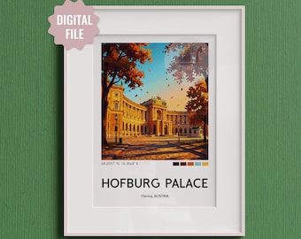 Vienna Hofburg Palace Printable Wall Art Digital Download Vienna Austria Poster Autumn Architecture Illustration