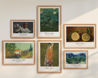 Conjunto de 6 impresiones de arte de pared para galería, impresiones de arte clásico de museo, Van Gogh, Klimt, naturaleza muerta, loto, neutro, vintage, descarga digital XL