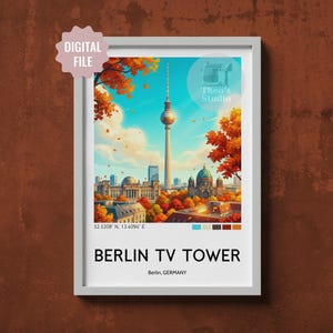 Berlin TV Tower Travel Poster Printable Wall Art Berlin City Illustration Architecture Print Digital Download Germany