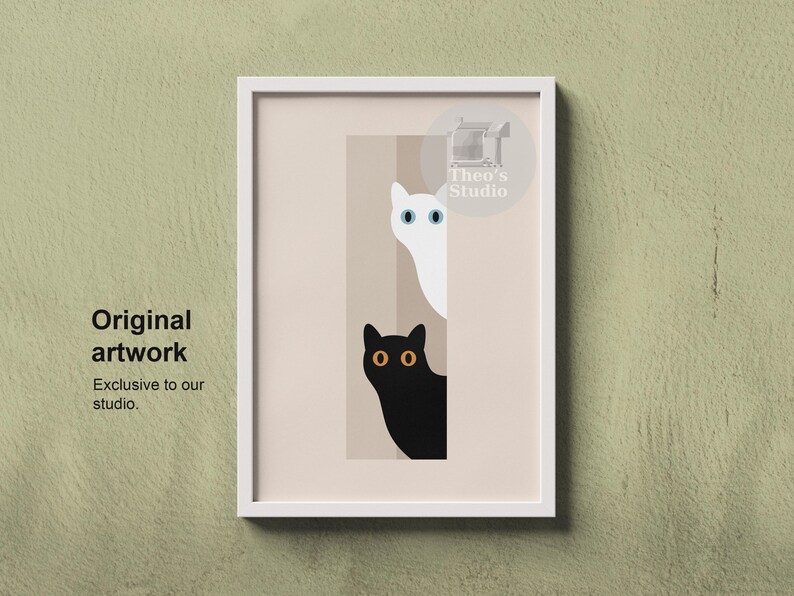 Minimal Cat Wall Art Printable Set Black and White Cats Illustration ...