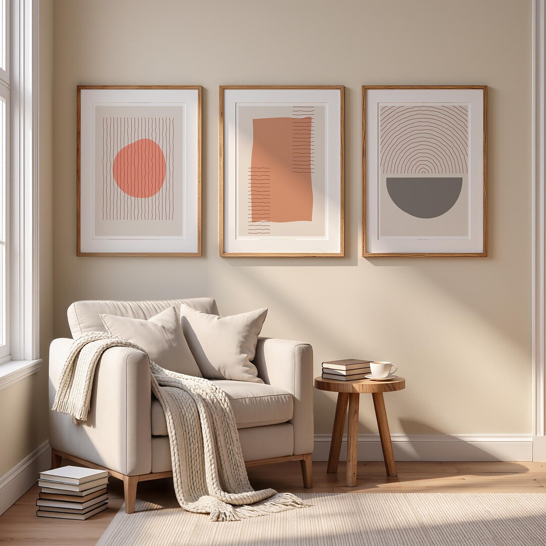Abstract Wall Art Set of 3 Minimalist Wall Art Neutral Modern Wall Art ...