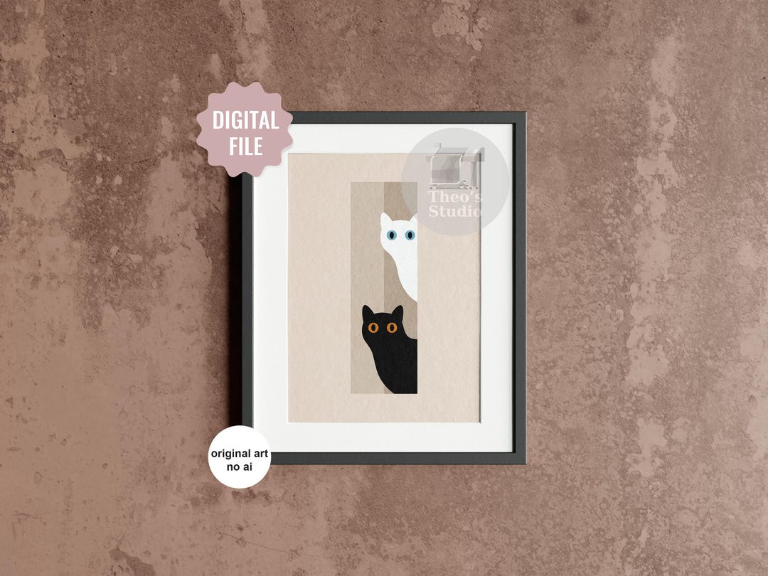 Minimal Cat Wall Art Printable Set Black and White Cats Illustration ...