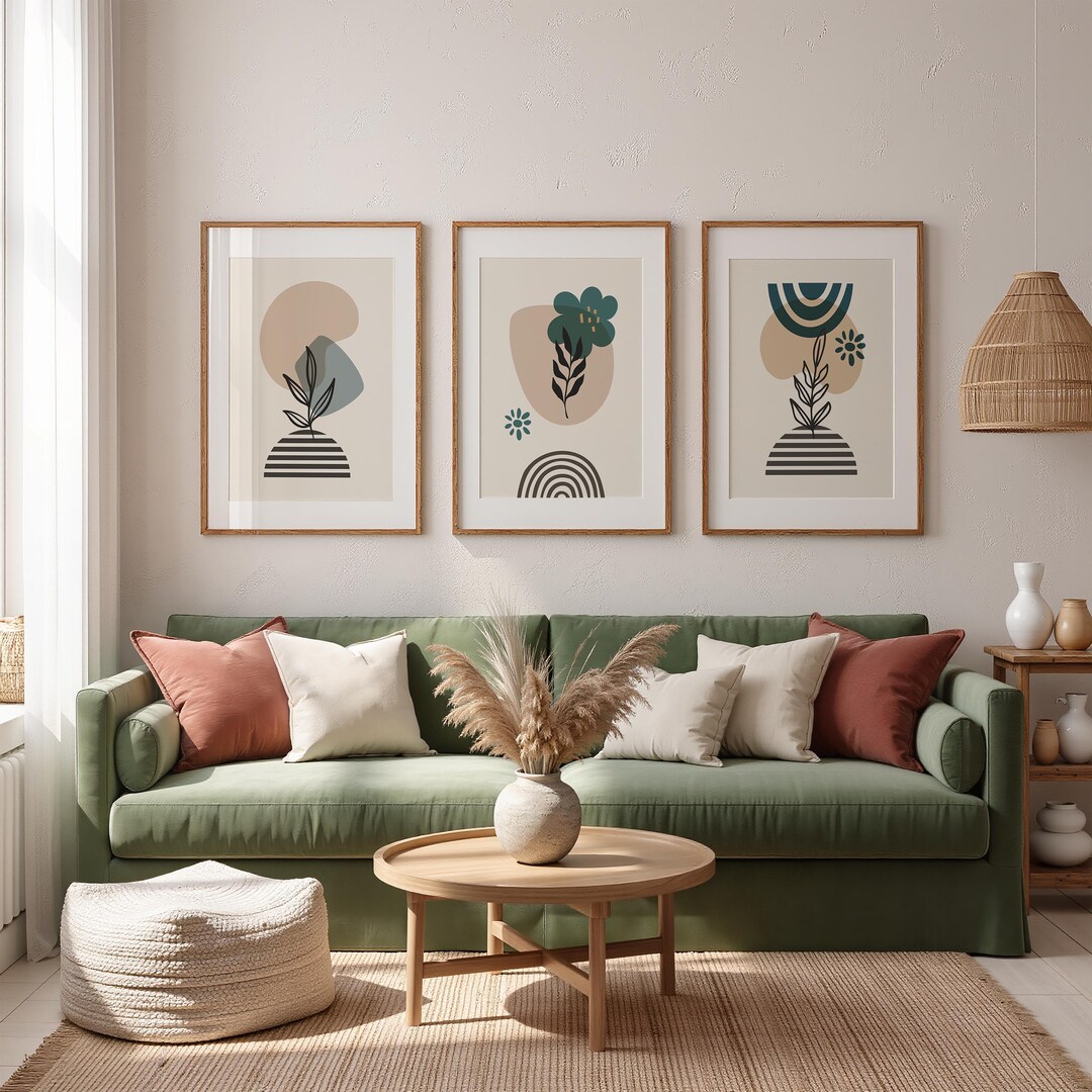 Printable Terracotta Green Mid Century Modern Wall Art Set of 3 Print ...