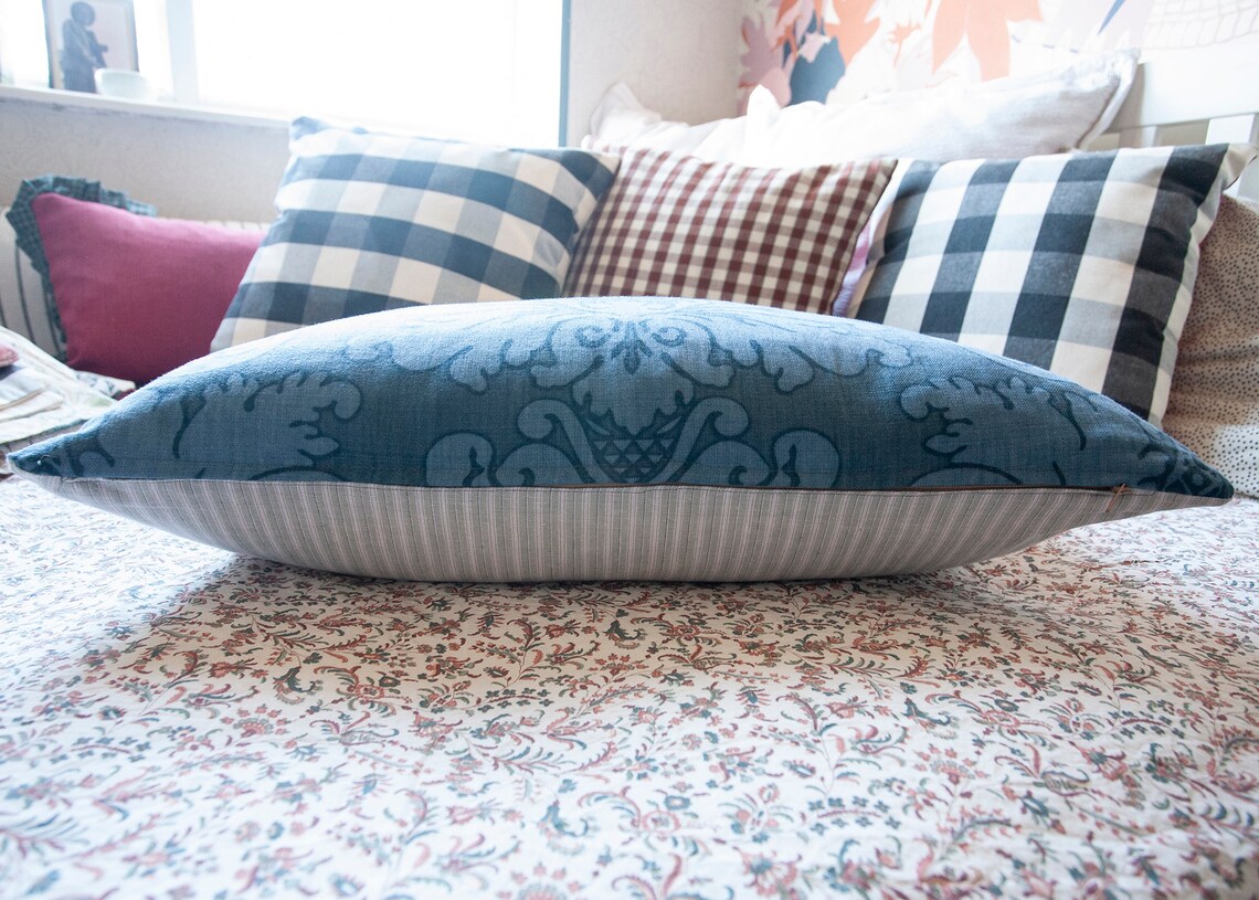 Vintage Blue Damask Cushion Cover Etsy